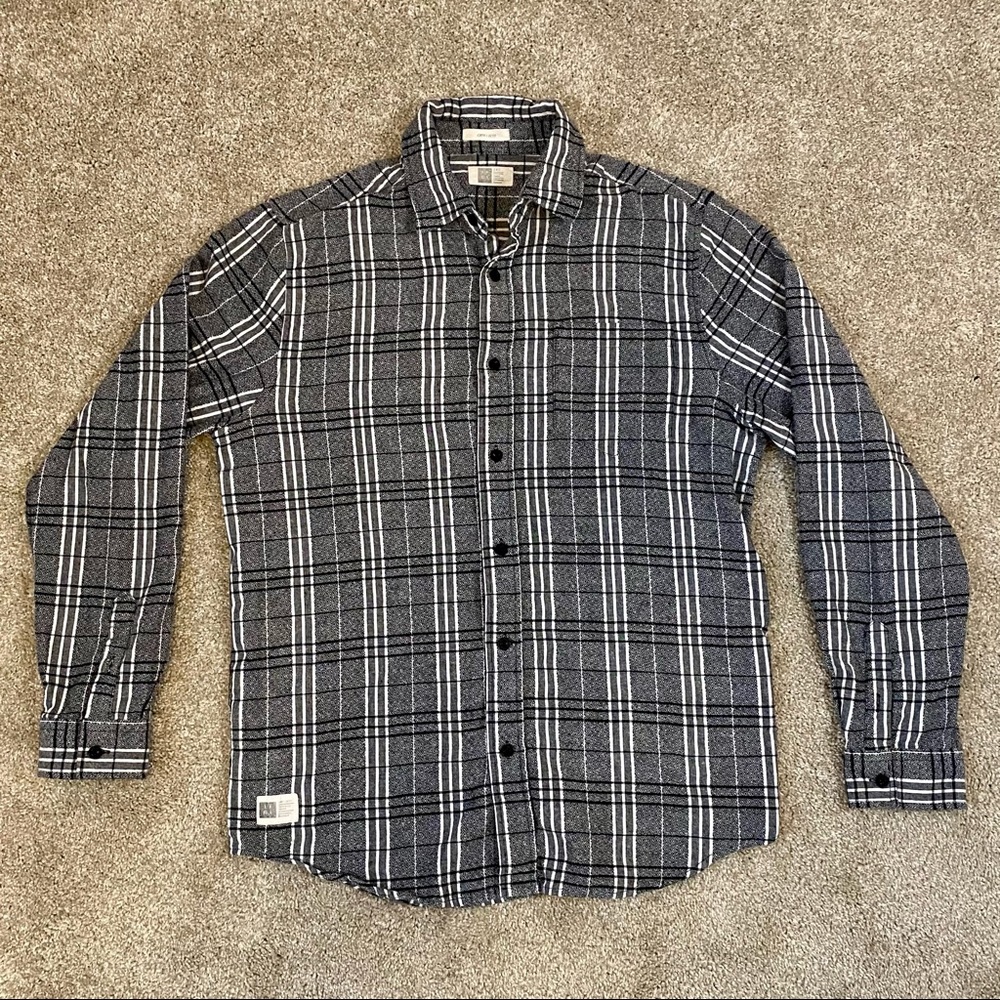 Mens Large Grey Black and White CRTV / SCTY Flannel Button Up Long Sleeve Shirt